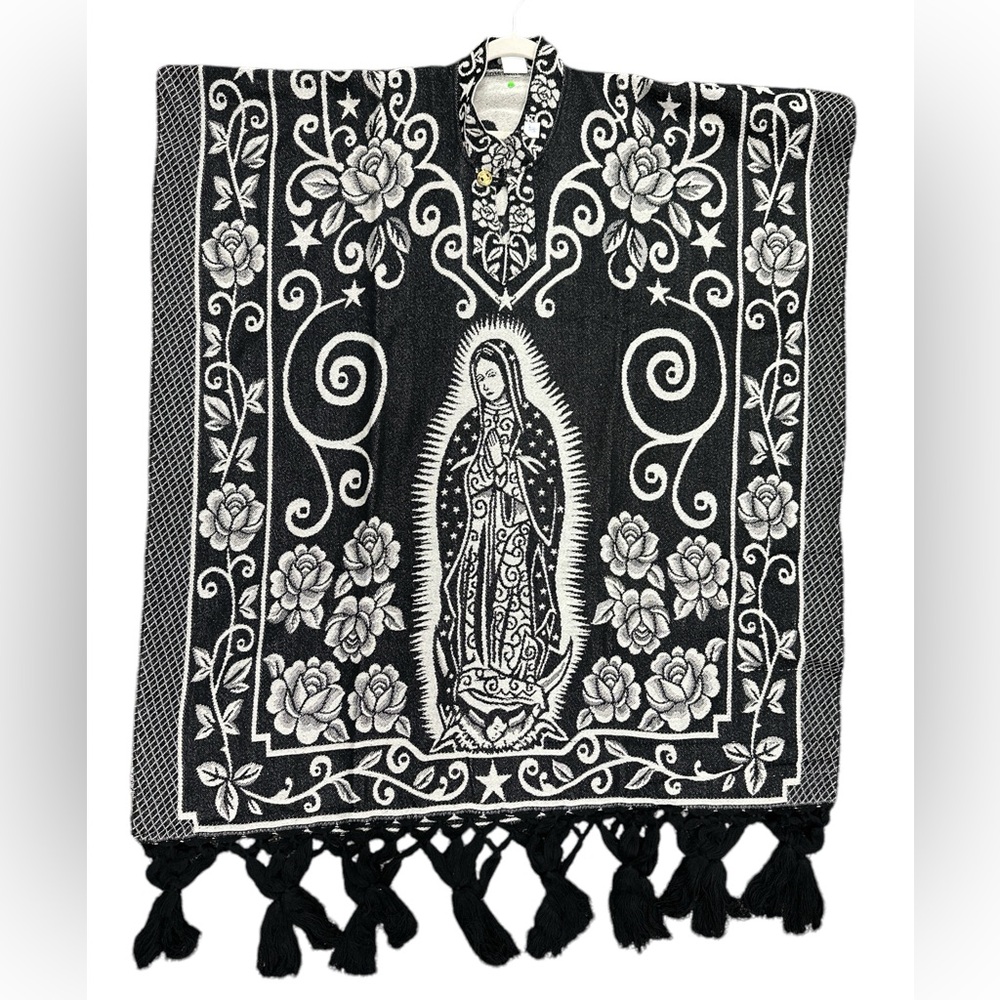 Mexican Our Lady of Guadalupe Poncho Black Grey
